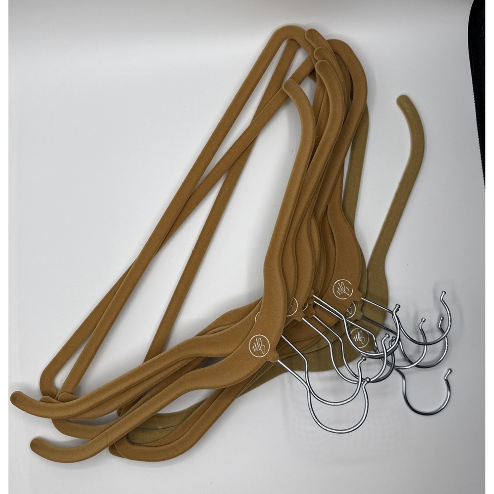 Lot Of 10 Premium Camel Velvet Non Slip Clothes Hangers Slim Flocked Swivel Hook - Picture 4 of 7